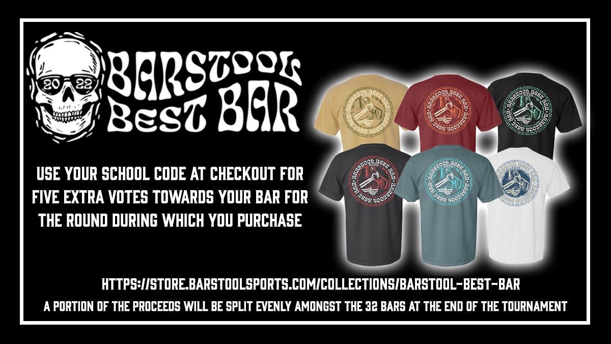 BarstoolU's tweet photo. #2 @BarstoolTXST vs #7 @BarstoolUIdaho

To vote for @Axis78666, tweet “#BestBarAxis” 

To vote for @CornerClub, tweet “#BestBarCornerClub”

You can also purchase our #BarstoolBestBar merch and use the school code in the graphic below at checkout for an extra 5 votes per item: https://t.co/K2bi2TRGfy
