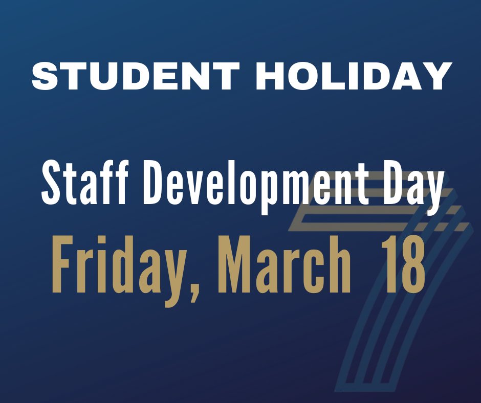 SpartanburgD7's tweet photo. Please note that there is NO SCHOOL for students on Friday, March 18. Friday is a professional development day for D7 staff to support our four priority areas. We are thankful for our partnership with the @SpartanburgCity in supporting our families and students. #ONED7 https://t.co/kGcur2tak7