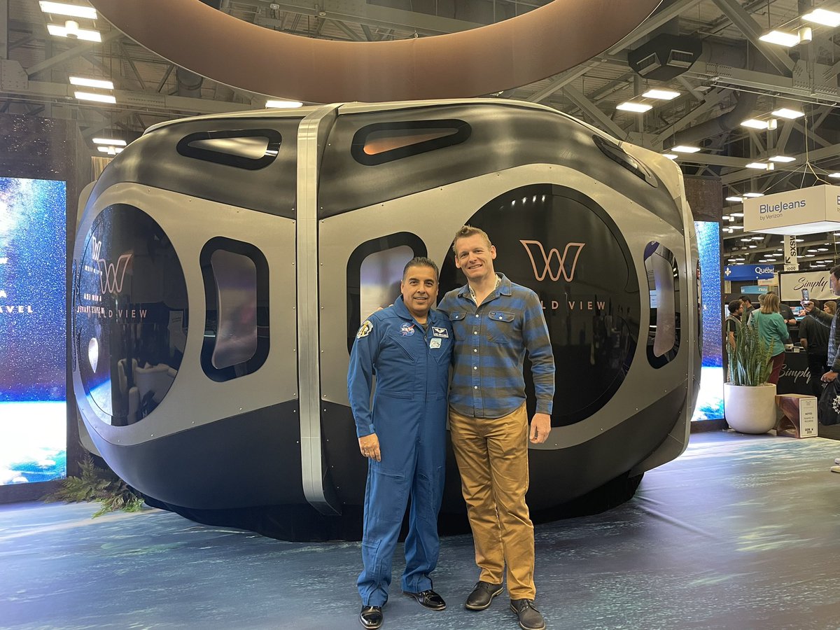 jeremygregg's tweet photo. With my friend, NASA Astronaut José Hernandez, in front of the model for @WorldViewSpace capsule that will be ballooned to space in 2024.

I’m honored to support the world’s most truly pioneering efforts to transform humanity into a #MultiPlanetarySpecies. 

#ToSpaceForEarth https://t.co/P2GpzXxqnJ