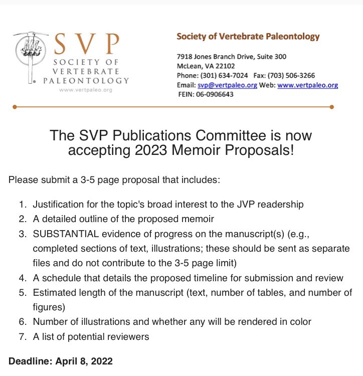 SVP_vertpaleo's tweet photo. The @JVP_vertpaleo Memoir Series gives researchers extra space to present their findings. Have an idea for a Memoir (or know a team that does)? Submit a proposal. Deadline April 8. Contact Memoir editor @pmo2112 with any questions! https://t.co/Ns2hzRrBP6