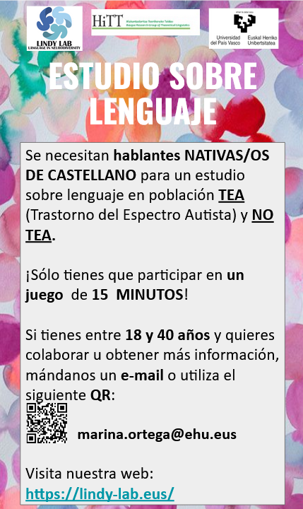 LindylabAutism's tweet photo. ¡Estamos llevando a cabo un estudio sobre lenguaje y necesitamos participantes voluntarias/os  neurotípicas/os!
Para participar, podéis registraros aquí: https://t.co/ckimX7phtA
¡Agradeceremos toda participación y difusión! https://t.co/VAZA8fjT43