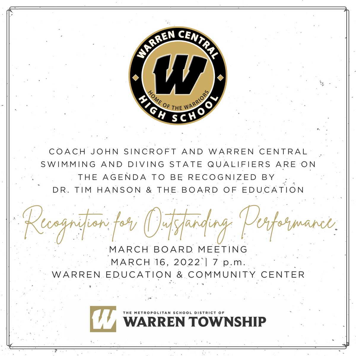 WCHS_Warriors's tweet photo. Congratulations Coach Sincroft and @warrenswimming! #warrenwill https://t.co/M1eO2JhdZ7