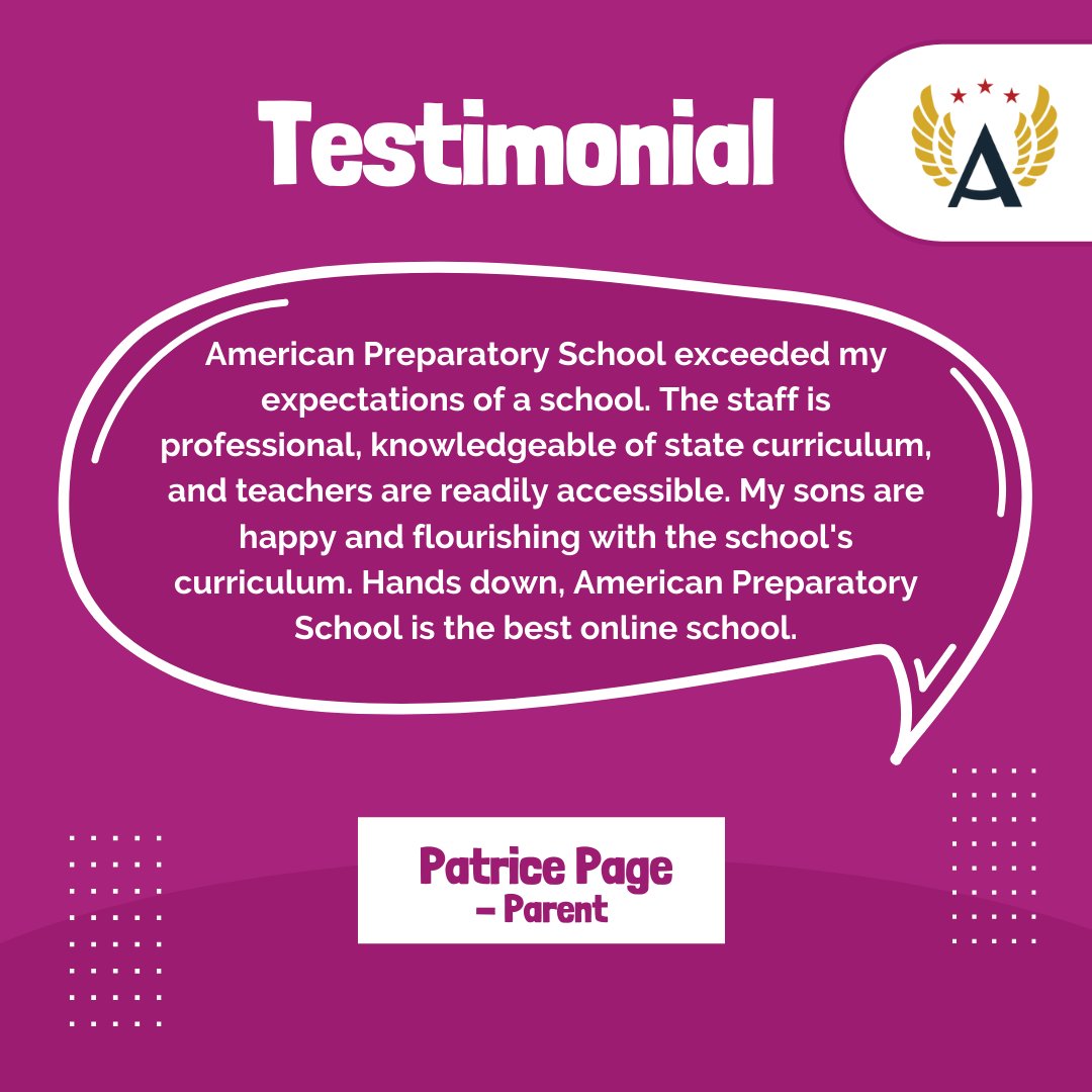 It's not just our students that LOVE us, it's PARENTS too! 😍

👊 It's a WIN-WIN with American Preparatory School! 👊

Learn more about us here >> bit.ly/3HjiTHN