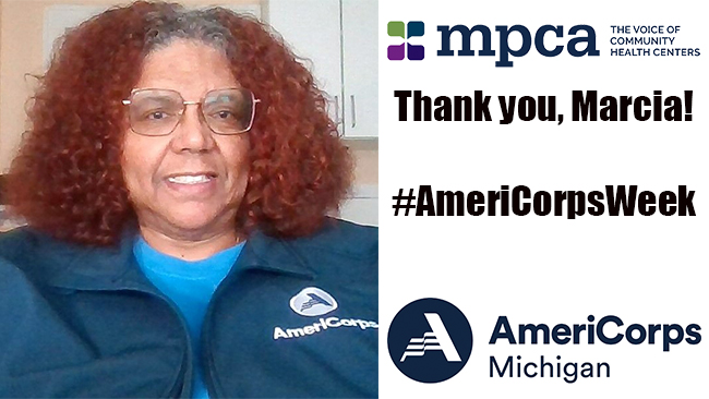 michpca's tweet photo. Marcia Evans of @CCCDetroit serves with #MPCA @AmeriCorps HealthCorps program to give back a few of the blessings she has received.  

Every day, she learns something new and meets interesting people, while sharing knowledge from past experiences.

 #WeAreAmeriCorps #AmeriThanks https://t.co/871pokj4q9