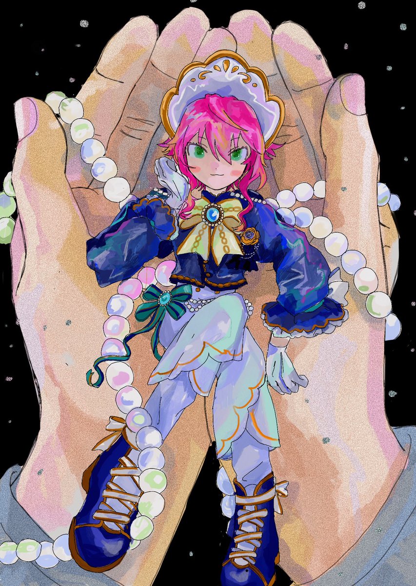 green eyes pink hair gloves in palm white gloves looking at viewer long sleeves  illustration images