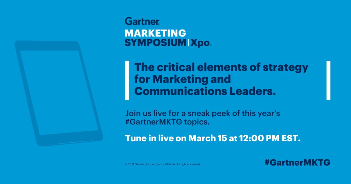 What will The <a href="/Gartner_MKTG/">Hello</a> Symposium/Xpo look like this year? Tomorrow, we’ll be going #GartnerLive to give you a sneak peek of what to expect when you register for #GartnerMKTG: gtnr.it/3tW6FPJ. Come back here tomorrow at 12PM EST to tune in.