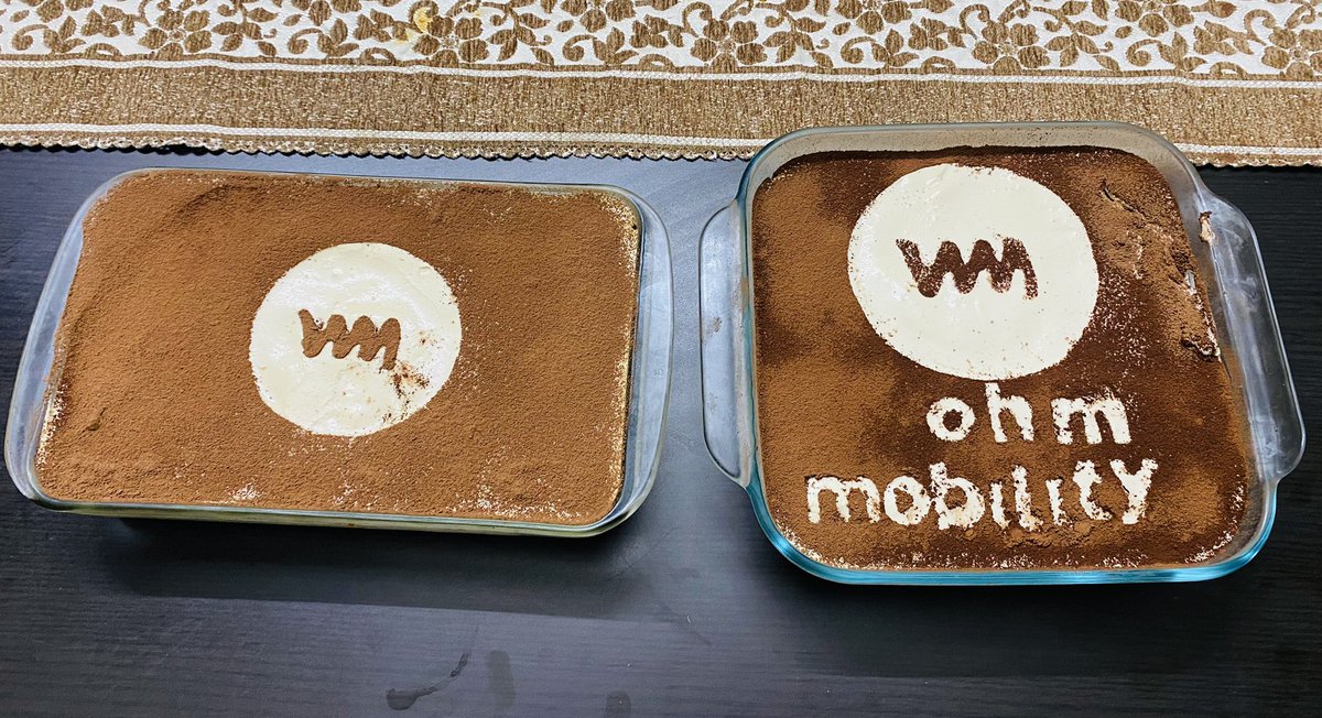 ohmmobility1's tweet photo. Colleagues spouse treated us with home made tiramisu, and branded it with Ohm’s logo! https://t.co/aOX7ozChwf