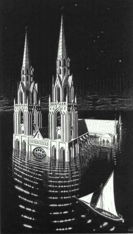 The Drowned Cathedral, 1929 #surrealism #escher