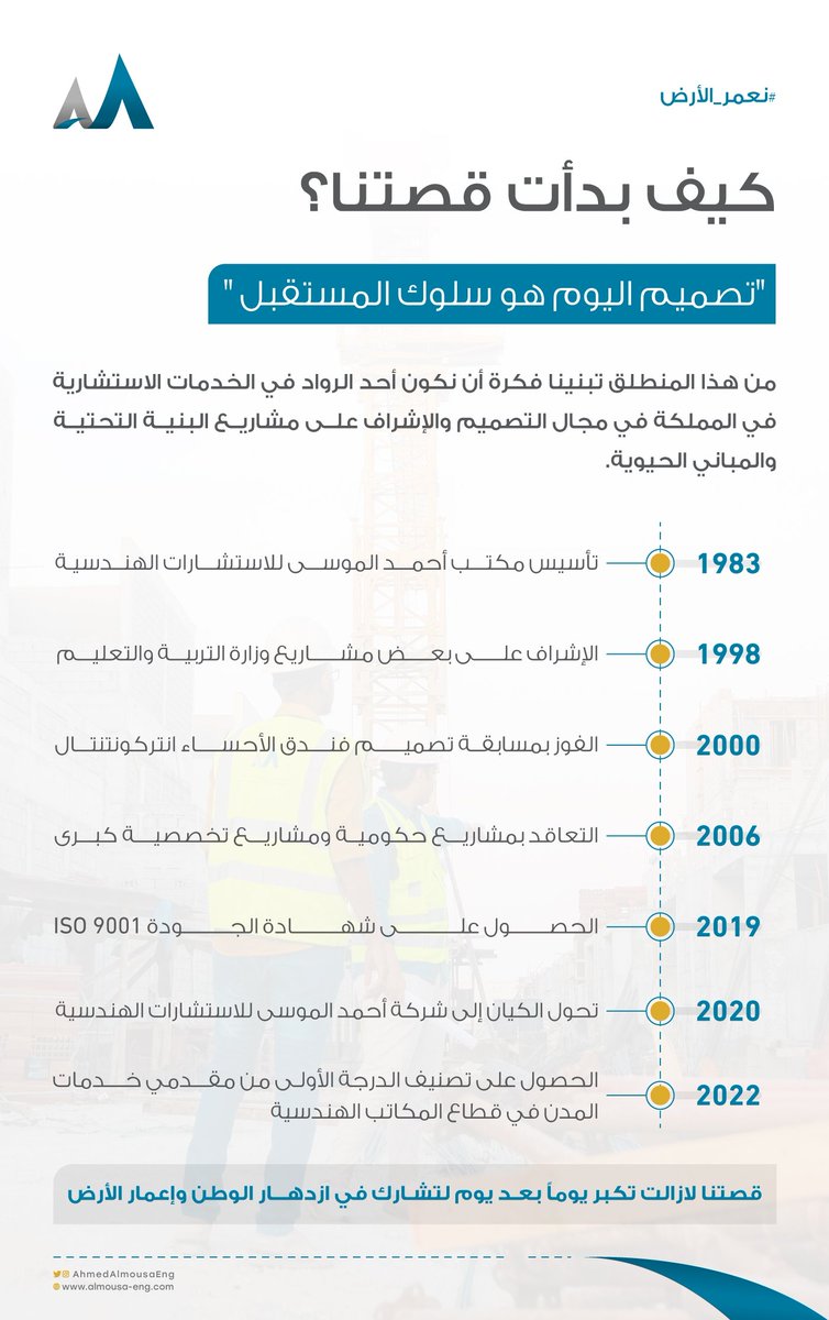 AhmedAlmousaEng's tweet photo. كيف بدأت قصتنا؟
تعرفوا على مسيرة الشركة التي ابتدأت قبل نحو 40 عاماً من الآن.. 

#نعمر_الأرض https://t.co/jjazASBi9A