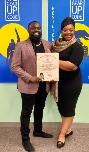 JS_Roche's tweet photo. Congratulations to FHS grad + MWCC/GEAR UP 
 counselor Theodore "Theo" Demosthenes for being recognized by the MA state legislature + Rep Kushmerek as a important leader in the Black + African American community! FHS is Raider Proud to consider you one of our own!  @FitchburgPS https://t.co/TGwYFTWA33