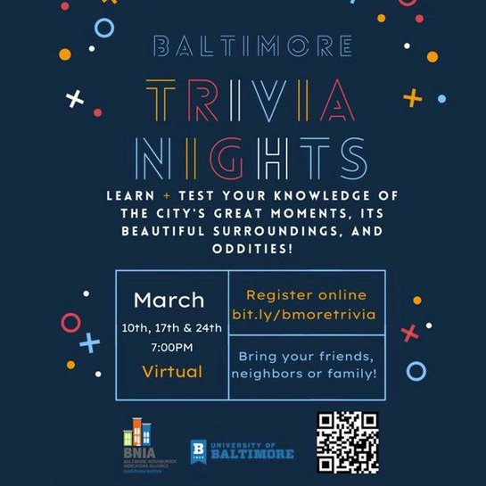 bniajfi's tweet photo. What better way to spend #StPatricksDay than testing your knowledge about #Baltimore?

Join us for our 2nd night of #Neighborhood #Trivia on Thursday March 17 from 7-8pm. Free! 
RSVP Today!
https://t.co/hj0rqqkKML

Prizes from @FearlessDoers
 #BmoreCommunityChange https://t.co/5BOL5lZ8Hi
