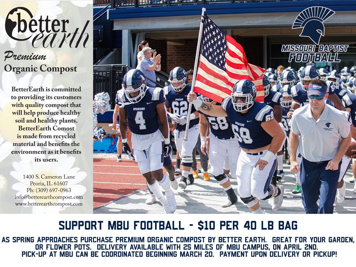 🚨JOIN US SPARTAN NATION &amp; Support MBU Football 🏈 with our Fundraiser 

As Spring approaches purchase premium Organic Compost for just $10 per 40 lbs. bag by <a href="/BetterEarthNOW/">Better Earth</a> 

See details 👇👇👇