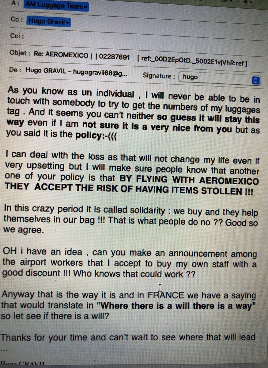 hugophysio's tweet photo. @staralliance @Aeromexico Aeromexico seems unconcerned about having a thief working in Mexico City or Acapulco airport. Save all documents otherwise when you unpack your luggages and find out 1/2 clothing is missing they will do NOTHING. 
Very sad Aeromexico but pure truth !! https://t.co/tpvVGqHifN