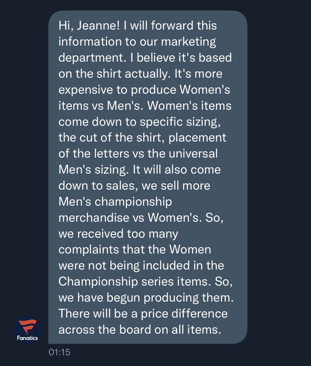 Jeanne_Boone's tweet photo. So @Fanatics apparently says Womens clothes are way more work to create #pinktax #paystobeaman Why is this ok?! As a friend said - it starts with toddlers too, the pink scooter is more expensive 🤦🏼‍♀️ DO BETTER https://t.co/5z3oNtkZJ0