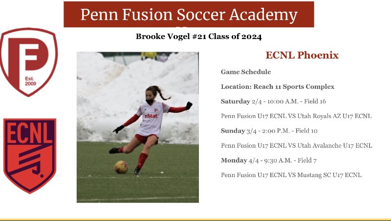 Brooke Vogel on Twitter: "Brooke Vogel 2024 Penn Fusion ECNL Schedule