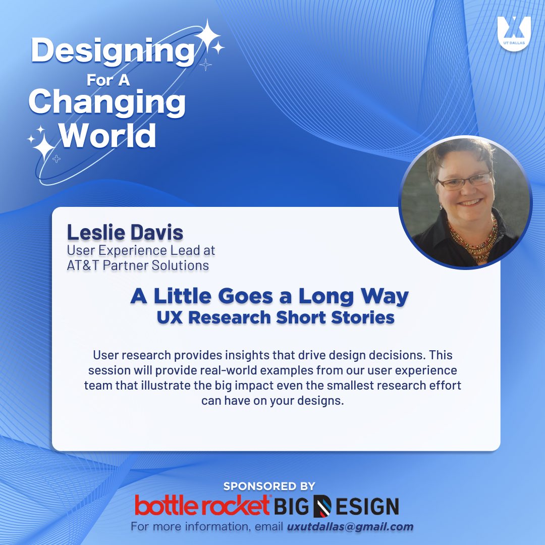 We’re thrilled to share the fifth speaker for our Designing For A Changing World Conference 🌎.
Meet Leslie Davis, User Experience Lead at AT&amp;T Partner Solutions, who’ll be talking about the importance of user research in the design process.

bit.ly/uxconference20…