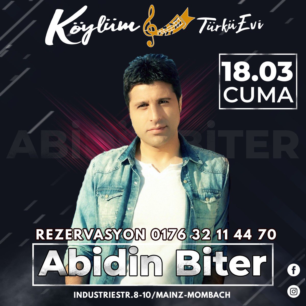 18 Mart 2022 Cuma akşamı Köylüm Türkü Evi Mainz - Mombach Almanya’da sizlerleyim.
Rezervasyon 0176 32 11 44 70 Görüşmek dileğiyle... Sevgiler. #mainz