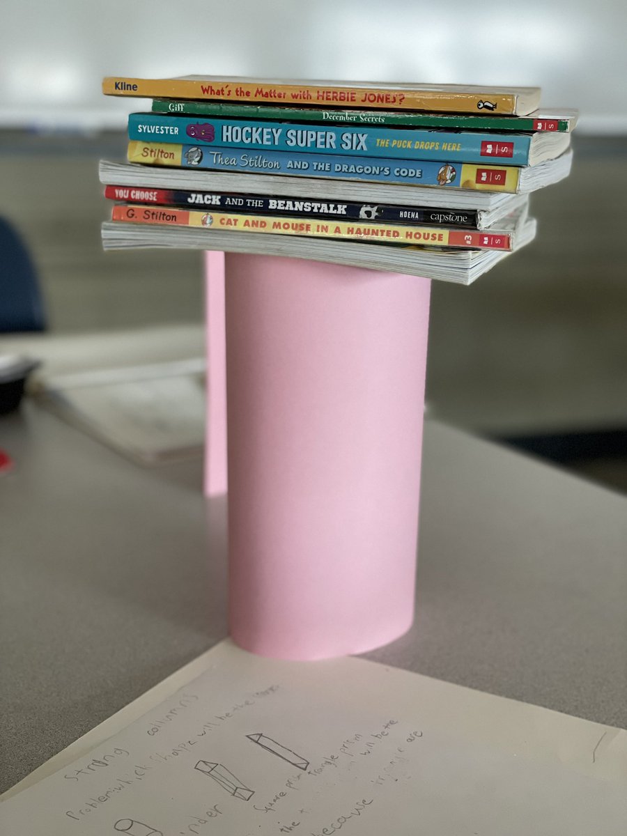 VVMeil's tweet photo. Strength of pillars experiment. Which shape is the strongest: cylinder, square prism, or triangle prism? Why is it the strongest? Where can you see pillars at work? #ClassroomScience https://t.co/JHKmmp8GYE