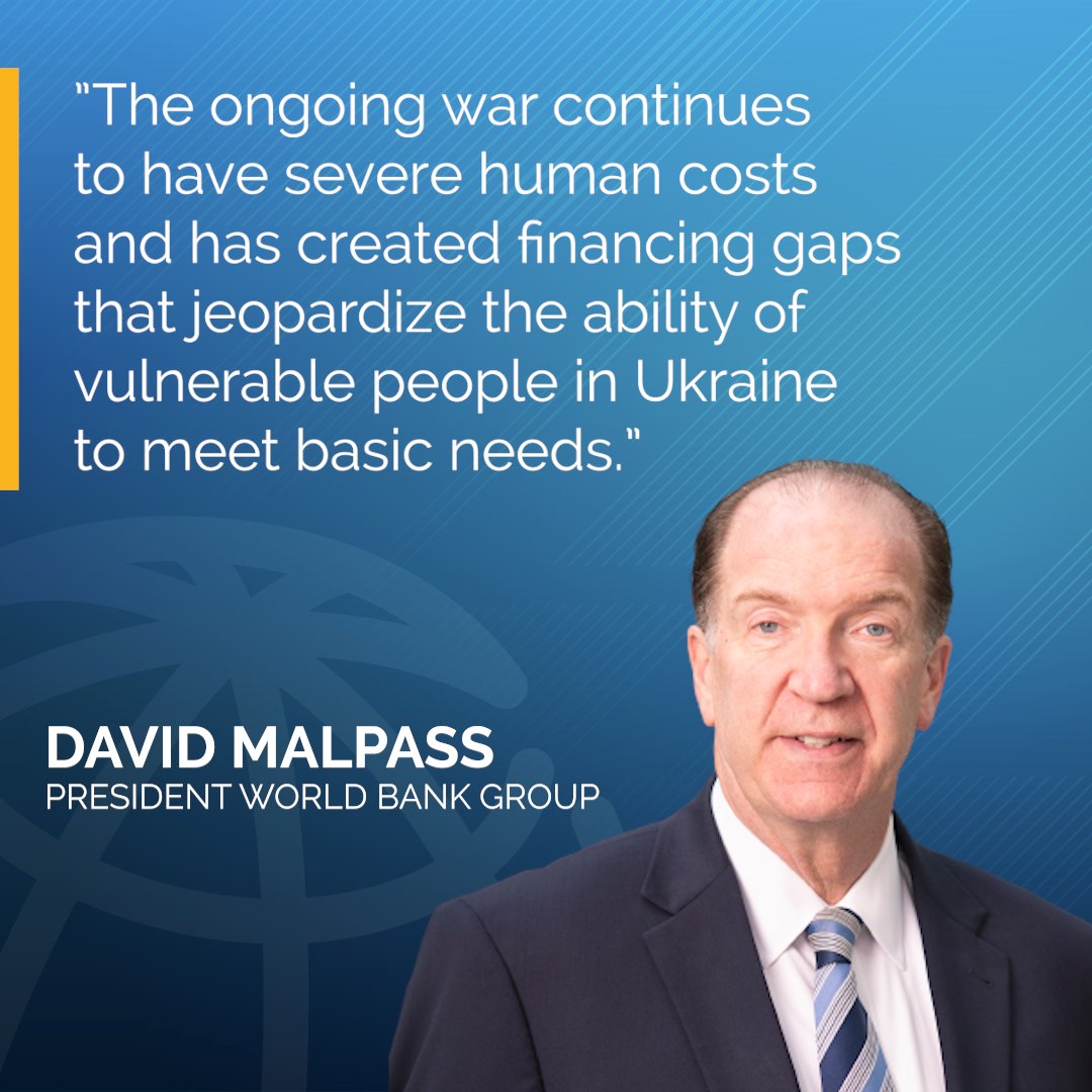NEW | <a href="/WorldBank/">WorldBank</a> announces additional $200 Million in financing for Ukraine to support essential social services.

Combined total of World Bank-mobilized support for Ukraine now stands at more than $925 million. wrld.bg/T2oL50Ij4RA