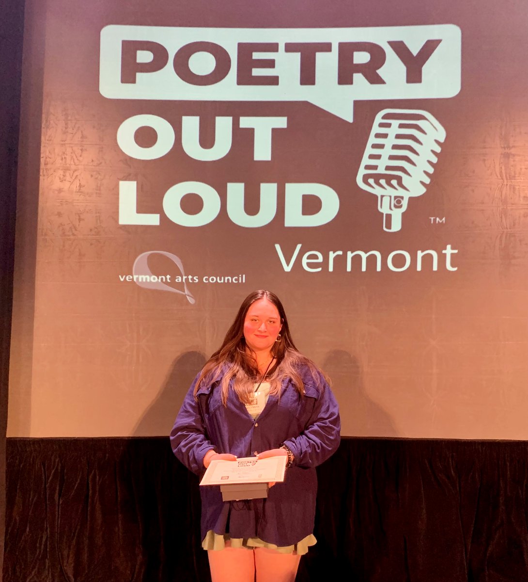 VTArtsCouncil's tweet photo. Congratulations to our 2022 Vermont Poetry Out Loud State Champion, Gianna Morin of @SBHSVT!

Watch the a recording of today's competition at https://t.co/zJhlXxygnU

#POLVT #POL22 https://t.co/w3jfAXEbhg