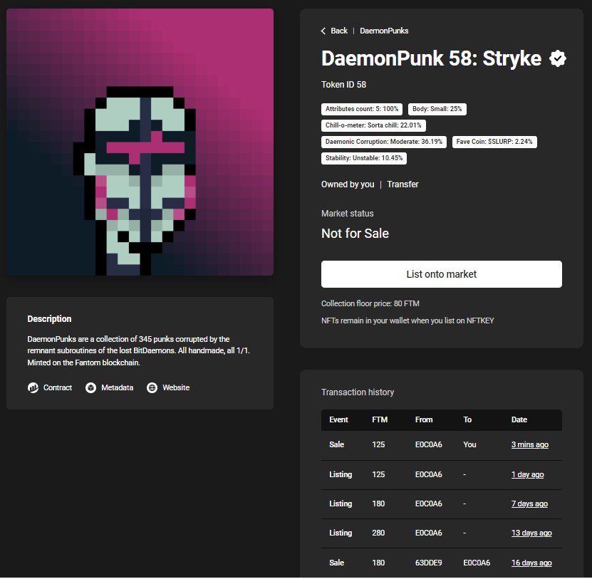 chrisnewhall's tweet photo. Man, somebody sold me an animated #DaemonPunk at a loss! Must be trying not to be liquidated or something. Good luck, man!
Either way, I think it was a nice score for 125 FTM at the current prices. https://t.co/PoKnB7ewUE