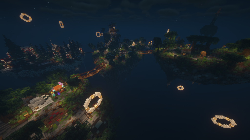 RefugiaCraft_de's tweet image. Unsere Lobby bei Nacht, da kommen die Ringe von ElytraLoops erst richtig zur Geltung
IP: RefugiaCraft.de
 #minecraftde #refugiacraft #survival #freebuild