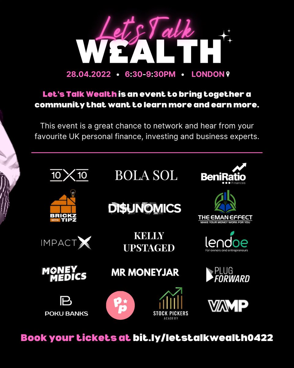 Happy to announce our “Let’s Talk Wealth” event on 28 April 2022! 

Now more than ever we need to be coming together as a community to have important discussions about how we can all level up when it comes to our finances.

eventbrite.co.uk/e/lets-talk-we…