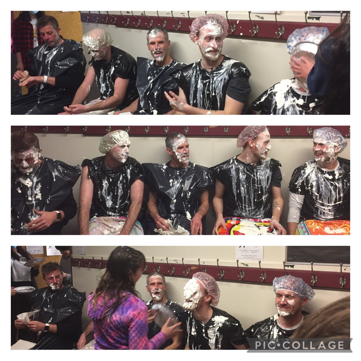 RosedaleCBE's tweet photo. The Middle School teachers took some pies to the face with proceeds going to the Red Cross. Happy #PiDay https://t.co/1UZ4MWOPaV