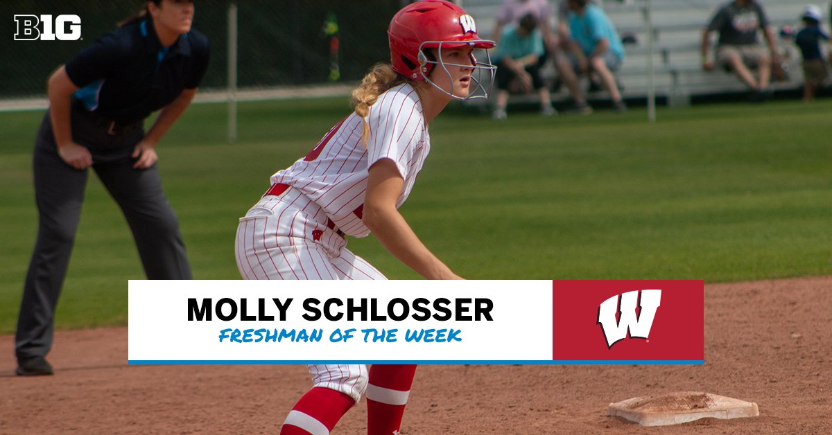 🚨 Weekly Awards Alert 🚨

Molly Schlosser of <a href="/BadgerSoftball/">Wisconsin Softball</a> is the #B1GSoftball Freshman of the Week!

🥎 .438 BA, .563 SLG%, .471 OB%, in 4-1 week at Dixie State Classic
🥎 Had 3 multi-hit games at tournament, also scored twice in win over Maine

🗞 bit.ly/3w6wLSH