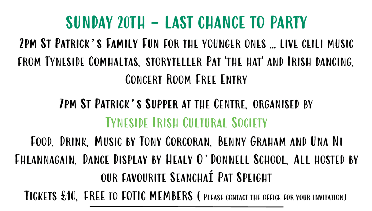 Tyneside_Irish's tweet photo. https://t.co/byOvE11dyG 
The latest version of what's on from this Thursday for our St Patrick's celebrations!
@toongael @tyneirishcs @TynesideIrishFC @HealyoD @tcfiddler @BillCorcoran5 @whatsonne @whatsonnorth @theirishpost @theirishworld https://t.co/8lrEUh8LvK