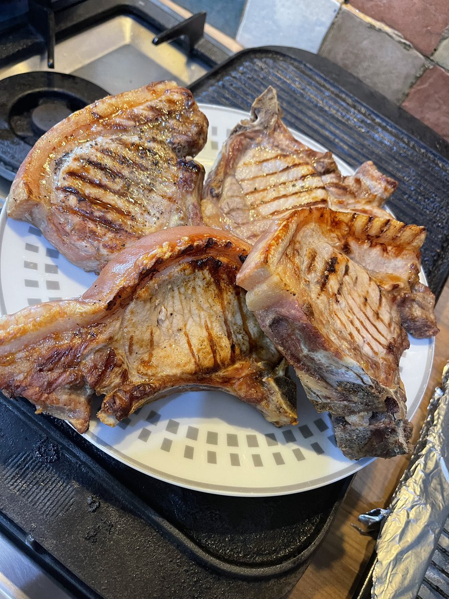 RobJackson66's tweet photo. Doing our best to @SaveGBBacon delicious #Yorkshire pork chops from #FletchersTheButcher in Norton #supportbritishpork https://t.co/degYB7pLs4