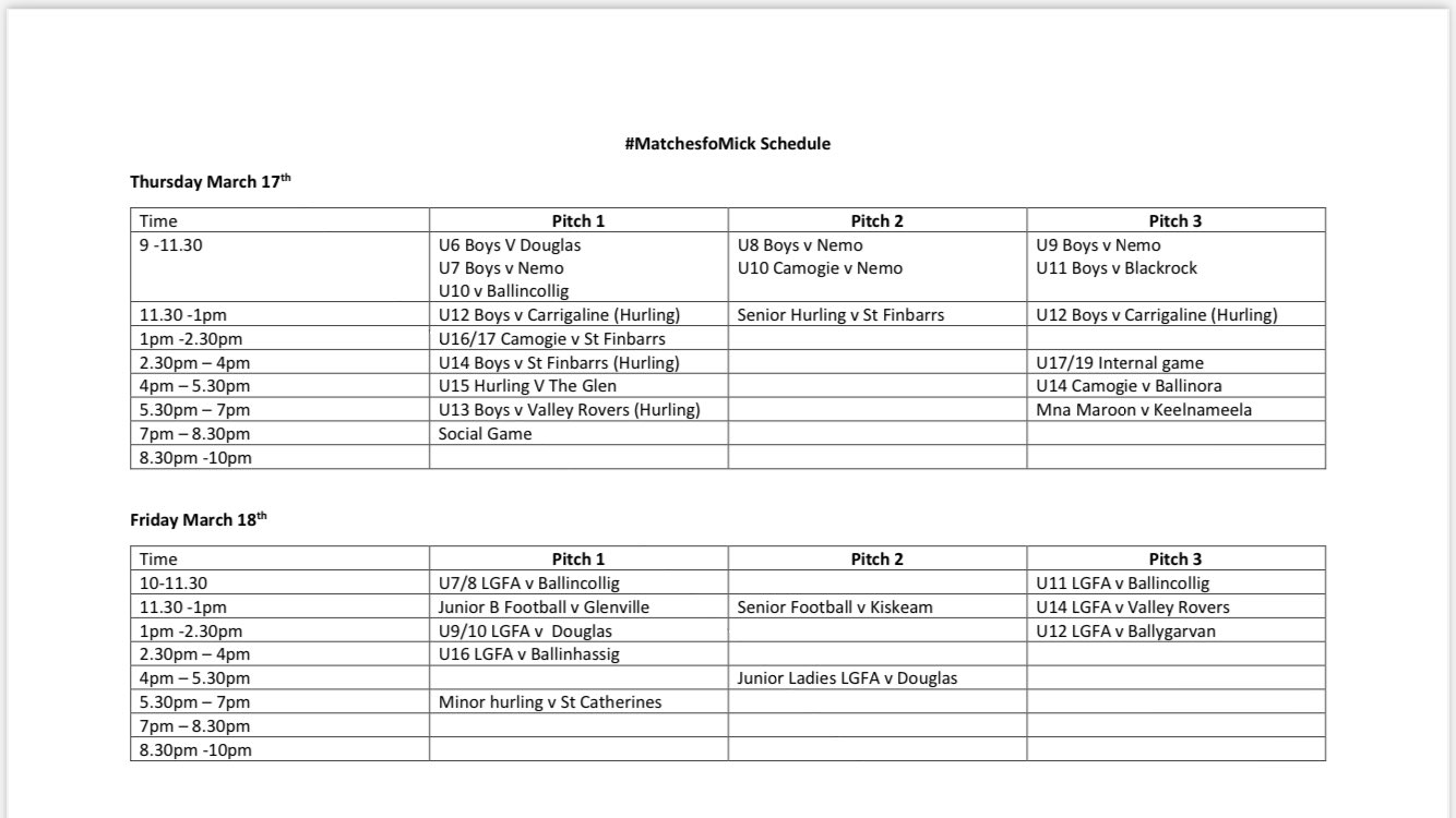 Cork GAA Fixtures Calendar 2022 - Douglas GAA, LGFA and Camogie Club