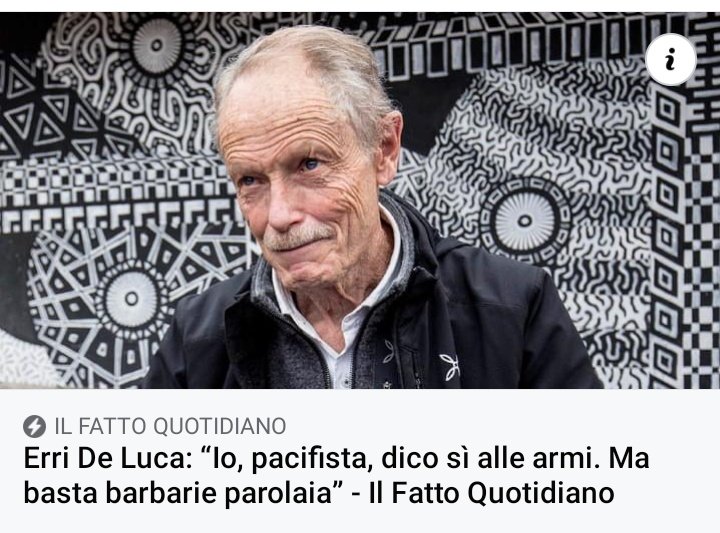 AngeloCioeta's tweet photo. Interessante e condivisibile intervista a @Erriders su @fattoquotidiano https://t.co/mH3KiicUz5

#ErriDeLuca
#UkraineRussia #UkraineRussiaConflict #UcrainaRussia #StopTheWar #StopRussia #StopWar #StopWarInUkraine https://t.co/rxWVc4omFi