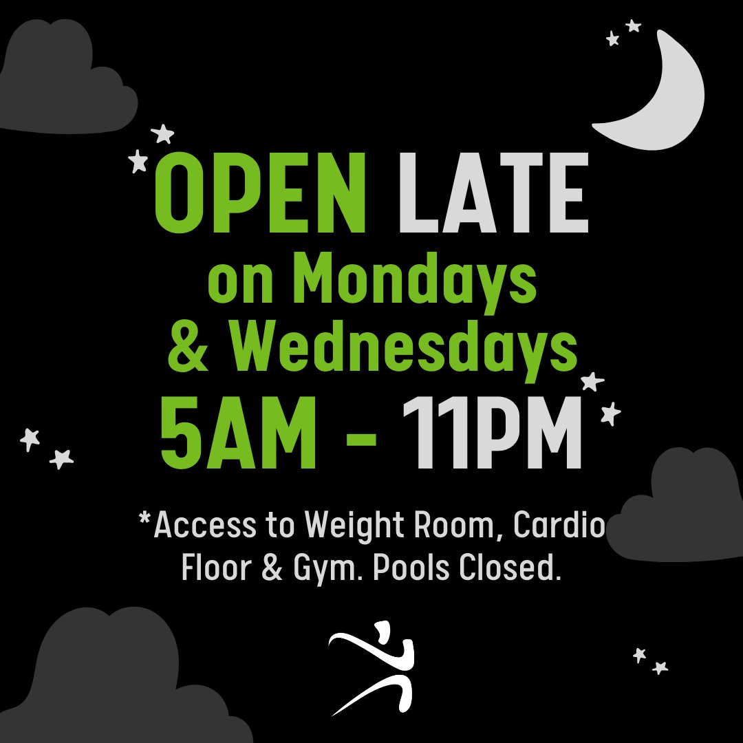 fitnwise's tweet photo. Open until 11pm on Mondays &amp; Wednesdays! #fitnwise https://t.co/wEbZTMP7Ix