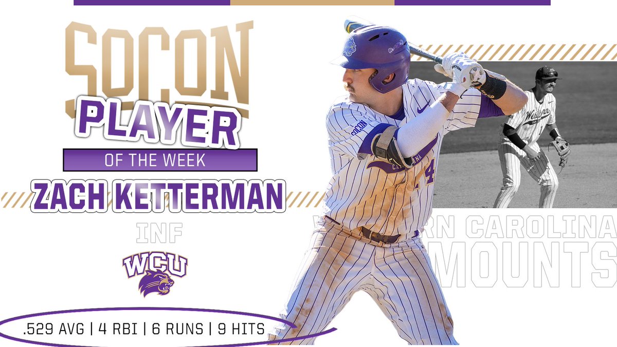 Zach Ketterman is the #SoConBSB player of the week!🤩

⚾️.529 batting avg.
⚾️4 RBI, 6 runs.
⚾️9 hits.

#SoConBSB⚾️ x <a href="/CatamountBSB/">Western Carolina Baseball</a> 

🔗soconsports.com/news/2022/3/14…