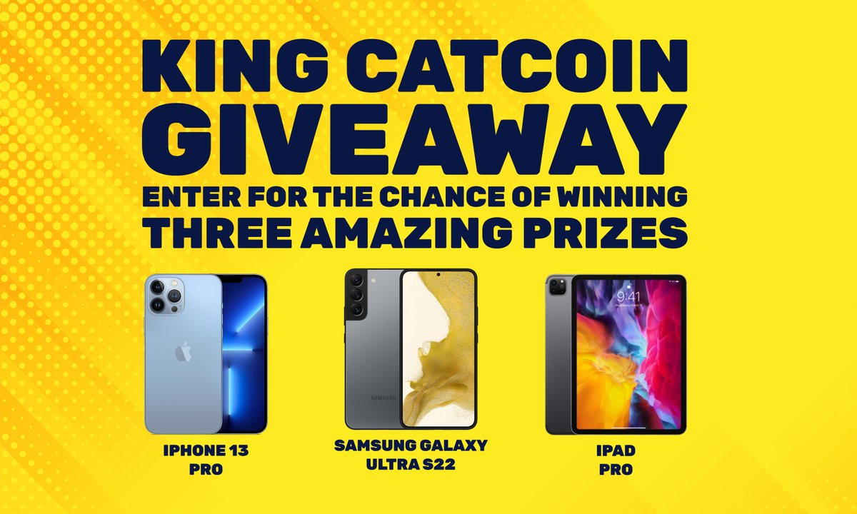 🐱💎 BIG CONTEST NOW LIVE WITH PRIZES INCLUDING Iphone 13 PRO , Samsung galaxy ultra S22 + IPAD pro ( running for 2 weeks ) 

To enter simply follow gleam.io/zRZaW/kingcatc… 🐱💎 

#cryptocurrecy #bnb #kingcatcoin #Iphone #Ipad #Samsung #Iphonegiveaway