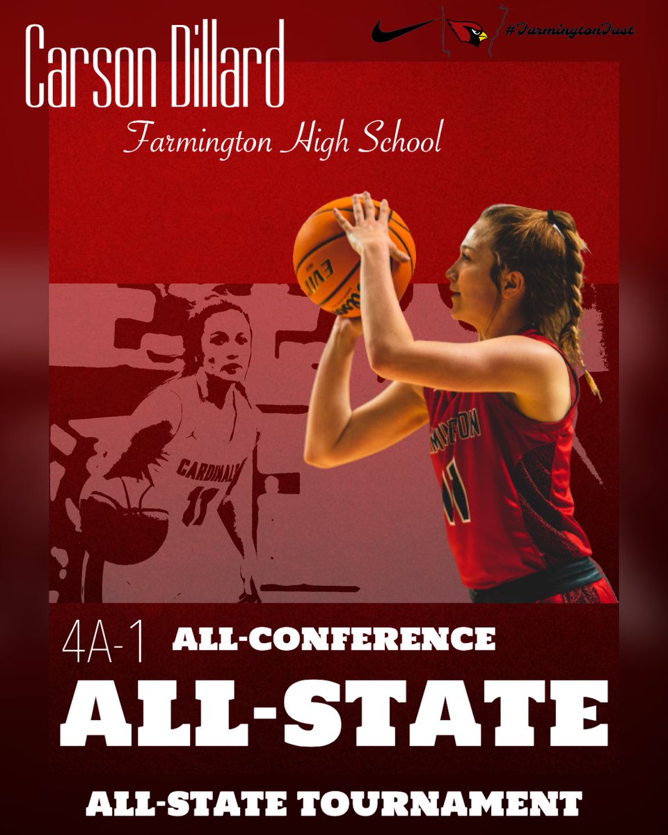Congratulations to Lady Cardinal ⁦<a href="/carsondillard8/">Carson Dillard</a>⁩ on being 4A-1 All-Conference, 4A All-State, and 4A All-State Tournament! #FarmingtonFast #FAMILY