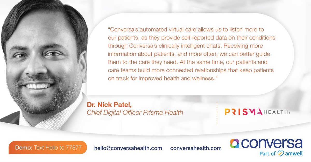 Adopting #VirtualCare laid the groundwork for Hybrid care delivery. “Receiving more about patients, more often, we can better guide them to the care they need...keeping patients on track for improved health and wellness.” @nickpatelmd #HIMSS22 conversahealth.com/virtual-first-…