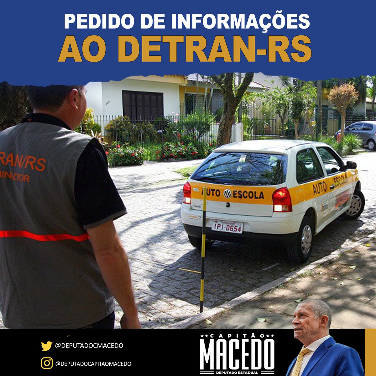 capitao_macedo's tweet photo. Exigi, nesta segunda-feira, explicações do Detran-RS. Quero que a autarquia apresente a justificativa para a demora no agendamento dos exames práticos de direção veicular. Também solicitei esclarecimentos sobre os constantes cancelamentos e reagendamentos dos testes.  #detranrs https://t.co/HvUlwSpPpa