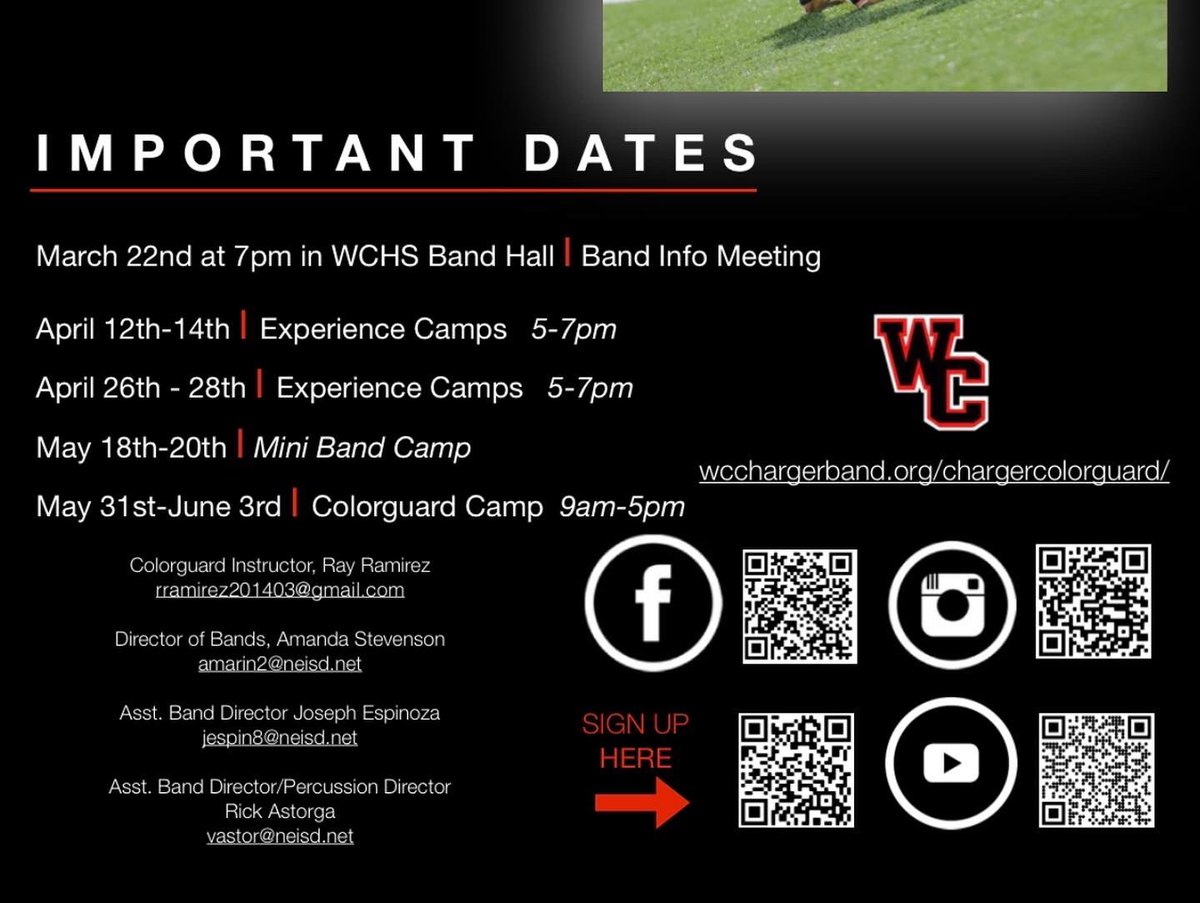 WCChargerCG's tweet photo. WE WANT YOU TO JOIN US !!
(NO EXPERIENCE REQUIRED!!!)
Open to all incoming freshman and current Churchill students!!🦁🚩🚩
Sign up today for all upcoming information! 
Join us for the 2022-2023 School Year ! 
SAVE THE DATE MARCH 22!!! 
Band and Guard Information night!! https://t.co/aleWQWejdZ