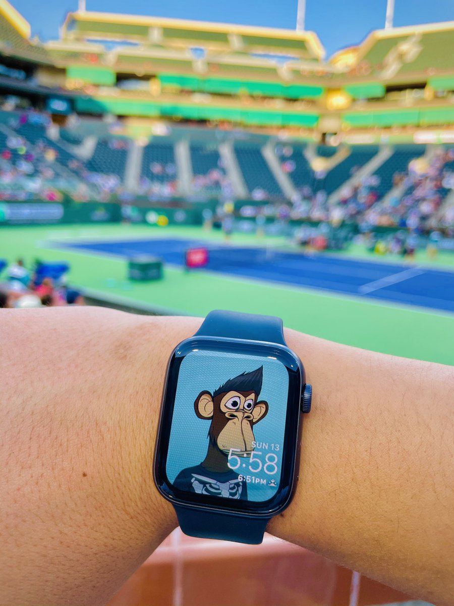 Reppin <a href="/BoredApeYC/">Bored Ape Yacht Club 🍌</a> everywhere I go. 

Any Tennis fans out there? 🐵🎾🚀

#BNPParibasOpen #BAYC