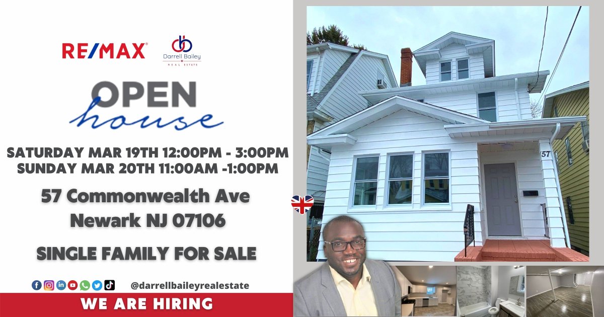 Psolutionsnj's tweet photo. Open House in Newark City! 🏡 
Saturday, March 19, 2022 12:00 PM – 3:00 PM
Sunday, March 20, 2022 11:00 AM – 1:00PM

57 Commonwealth Ave Newark NJ 07106📌

Pls send us a DM or book an appointment via our bio

#darrellbaileyrealestate #realtorlife #weekendtours https://t.co/BmPKBkyVFd