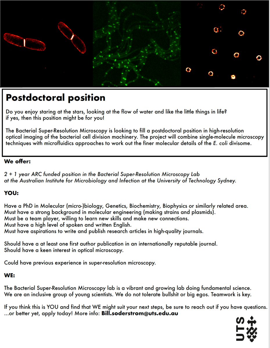 Bill Söderström (@billsoderstrom) on Twitter photo G’day Aussies, if this ad is your vibe, and you happen to be looking for a postdoc position, Here is a link to your future: seek.com.au/job/56225691?t…
Apply before April 8th!
@ithreeinst <a href="/AUSSOCMIC/">ASM</a> <a href="/ausbiophyssoc/">Australian Society for Biophysics (ASB)</a> @WomenSciAUST <a href="/LightMicroAus/">Light Microscopy Aus</a> G’day Aussies, if this ad is your vibe, and you happen to be looking for a postdoc position, Here is a link to your future: seek.com.au/job/56225691?t…
Apply before April 8th!
@ithreeinst <a href="/AUSSOCMIC/">ASM</a> <a href="/ausbiophyssoc/">Australian Society for Biophysics (ASB)</a> @WomenSciAUST <a href="/LightMicroAus/">Light Microscopy Aus</a>