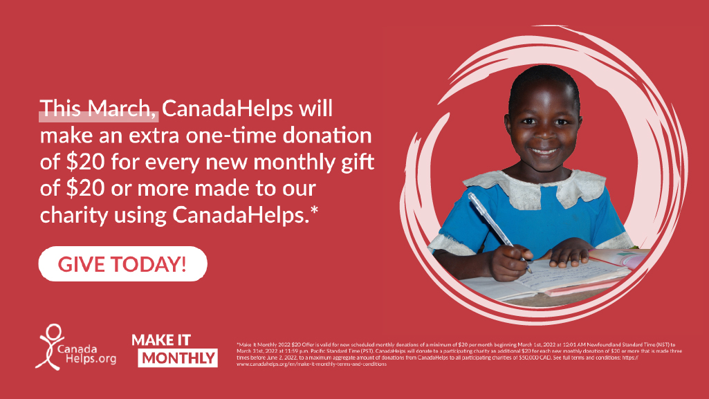 ICACanadaOrg's tweet photo. This March, CanadaHelps will make an extra one-time donation for every $20 for every new monthly gift of $20 or more made to ICA using CanadaHelps. 

Help us make a big and lasting impact for Cameroonian children by getting them educated.

Give Today!

https://t.co/2he84YkjoD https://t.co/MbPkWtfvFs