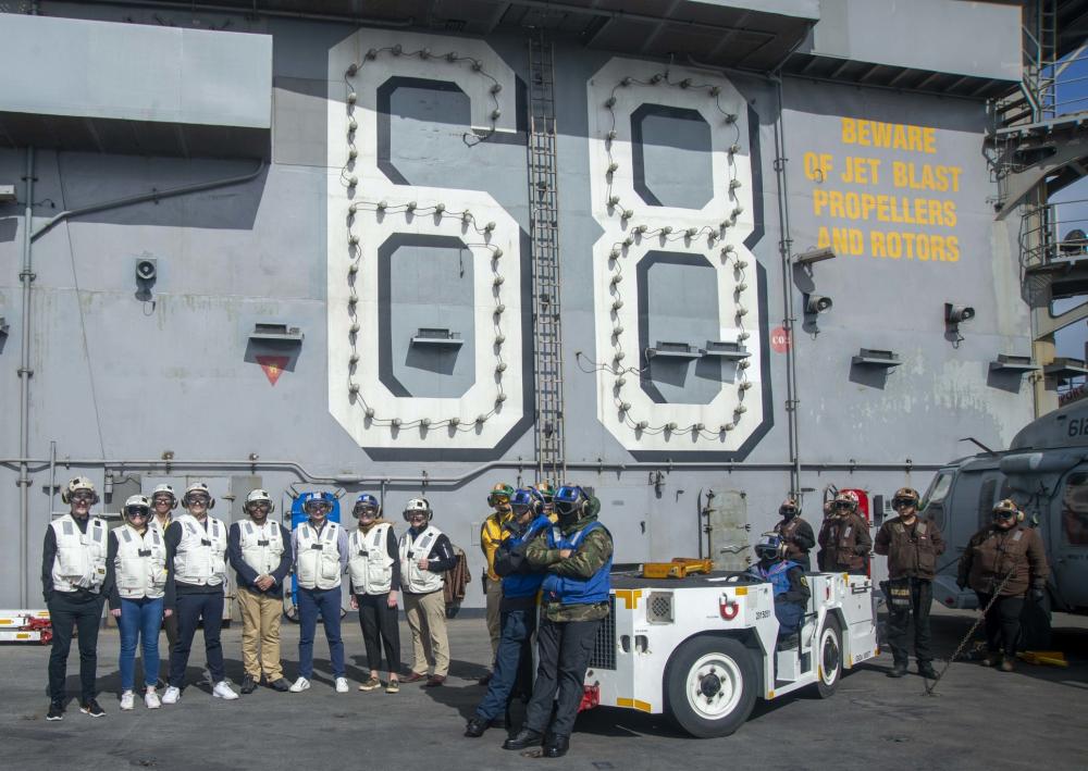 NRD_SanDiego's tweet photo. #Educators-to-Sea
#USSNIMITZ #CVN68
Educators answer questions of their visit to USS Nimitz March 9, 2022.
https://t.co/cl14k9Rocm
#NTAGSouthwest #KnowYourMil @USNavy @USNRecruiter @AmericasNavy #ForgedByTheSea #AmericasNavy @flynavy @SurfaceWarriors #DIVENAVY @NimitzNews #EOV https://t.co/ZPpWxGjuPj