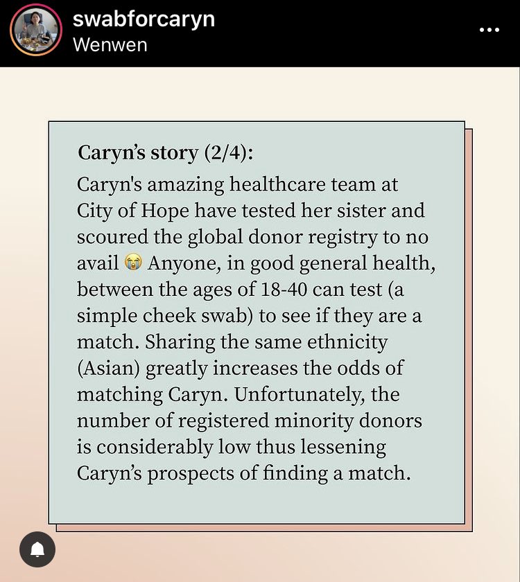 If you’re in NY, swing by tomorrow (3/15) for snacks and swabs to see if you’re a stem cell match for Caryn in her battle with leukemia. If you’re not in NY, you can still help from home by ordering a test free kit: my.bethematch.org/swabforcaryn <a href="/swabforcaryn/">Caryn</a>