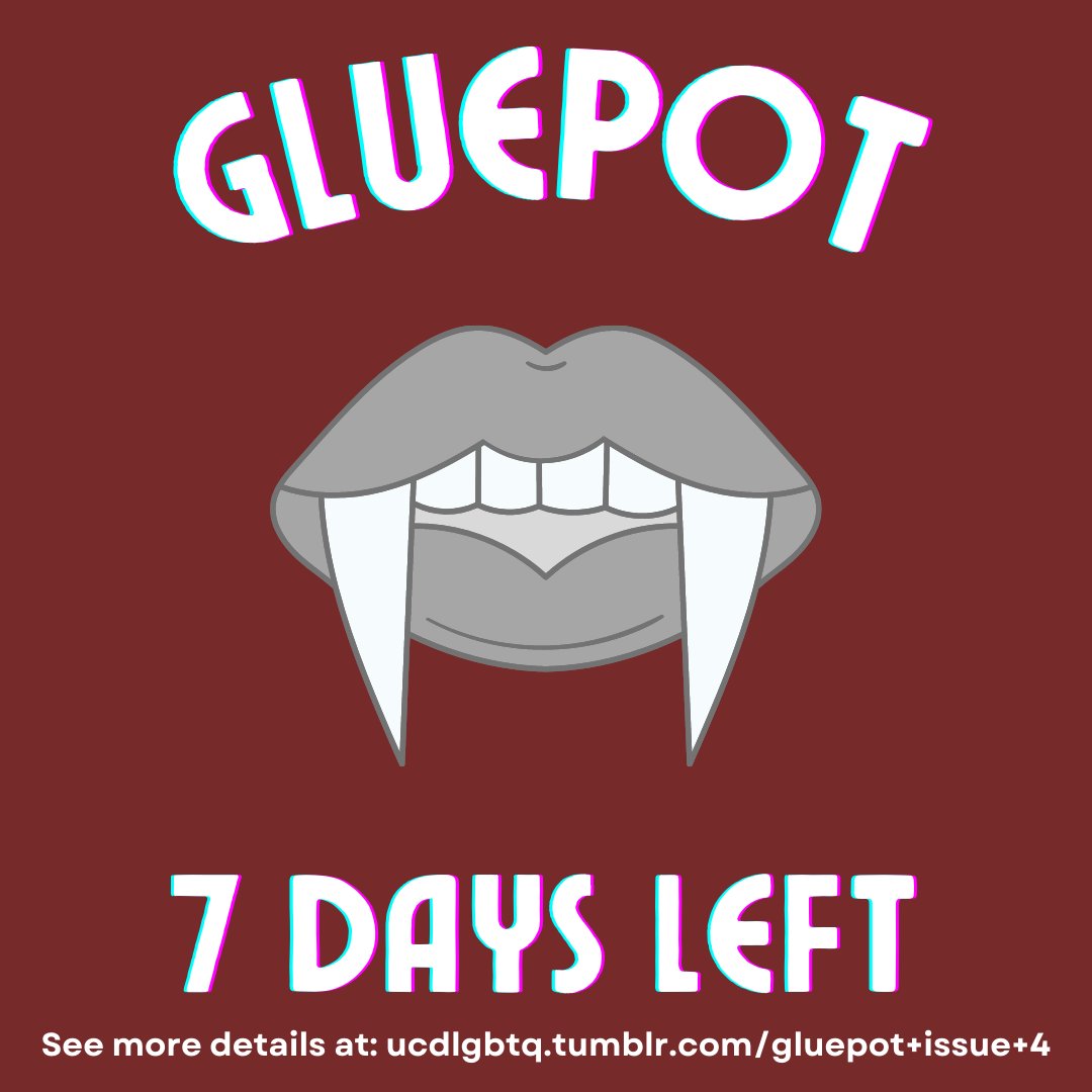 You have SEVEN DAYS to submit any printable work you'd like to see in this year's Gluepot! More information - including information on where to send your submissions - available at the link in our bio!