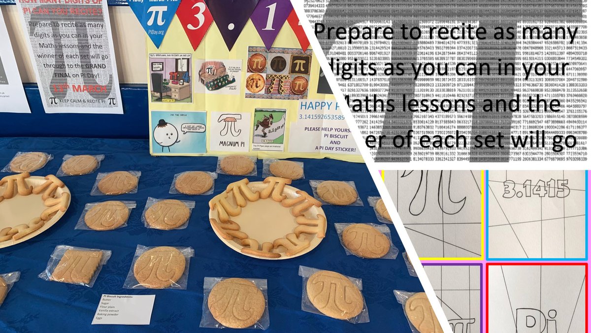 What a #PiDay <a href="/Copthall_School/">Copthall School</a> A day of all things Pi from Pi Dingbats in form, Pi art with year 7, discovering Pi for year 8, Pilish with year 9 &amp; Pi problems. All that before Pi reciting at lunchtime and staff pi-kus. O and so many Pi biscuits! Whole school #TeamMaths today!