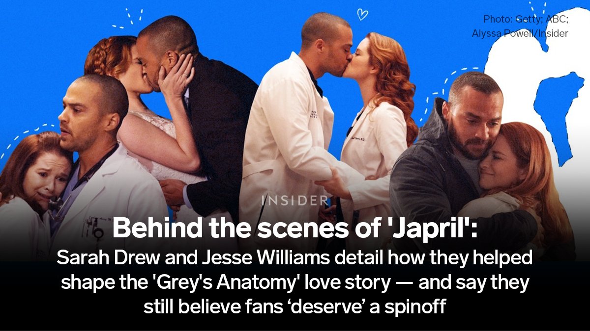 insiderent's tweet photo. 🩺 Jackson and April were a longtime favorite #GreysAnatomy couple, both for fans and the actors that played them. 

Speaking to @EsmeMazzeo, @iJesseWilliams and @sarahdrew's passion for the couple — and their potential for a spinoff — was obvious. 👇💕

https://t.co/544OOJVZsS https://t.co/MPh55t9wAn