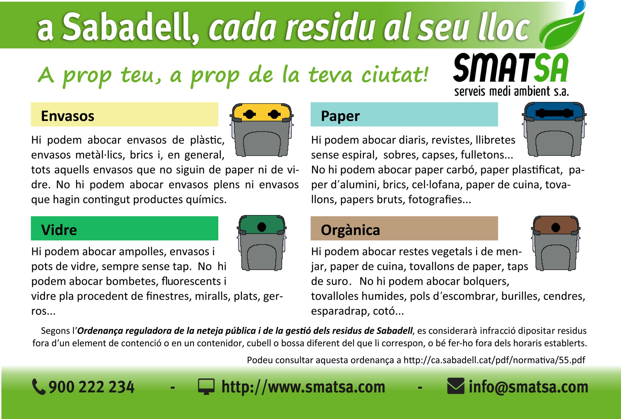 SMATSA в Twitter: „⚠️Cada residu té el seu color ♻️Recorda que fer la  recollida selectiva dels residus es cuidar del medi ambient. #Sabadell  https://t.co/zE5ZxCqDnf“ / Twitter